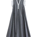 Cap Sleeve Loose Buttoned Striped Lapel Maxi Dresses Shirt Dress