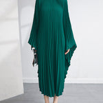 Batwing Sleeves Loose Pleated Solid Color Maxi Dresses