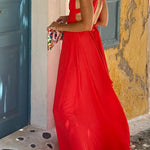 Red Rose V-Neck Sleeveless Sexy Holiday Dress