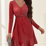 Zeagoo Womens Glitter Dress Wrap V Neck Ruffle Hem Swing Dresses