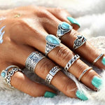 Vintage Totem Flower Turquoise 10-piece Joint Combination Ring