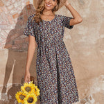 Zeagoo Womens Midi Dress Short Sleeve A-Line Cotton Linen Dress
