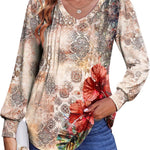 Zeagoo Women'S Puff Long Sleeve Shirts Pleated V Neck Tunic Tops