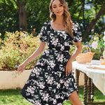 Zeagoo Womens Casual Dress Square Neck Puff Sleeve Boho Dress