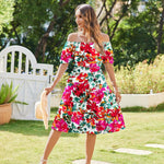 Zeagoo Womens Casual Dress Square Neck Puff Sleeve Boho Dress
