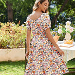 Zeagoo Womens Casual Dress Square Neck Puff Sleeve Boho Dress