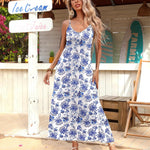 Zeagoo Womens Maxi Dress Spaghetti Strap Casual Printed Dress