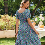 Zeagoo Womens Casual Dress Square Neck Puff Sleeve Boho Dress