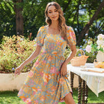 Zeagoo Womens Casual Dress Square Neck Puff Sleeve Boho Dress