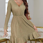 Zeagoo Womens Glitter Dress Wrap V Neck Ruffle Hem Swing Dresses