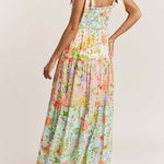Margovil V Neck Bow Shoulder Tiered Floral Print Maxi Dress
