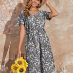 Zeagoo Womens Midi Dress Short Sleeve A-Line Cotton Linen Dress