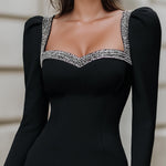 Embellished Square-Neck Bodycon Dress