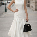 Square-Neck Fitted Midi Dress With Flared Hem
