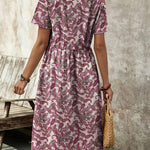Zeagoo Womens Midi Dress Short Sleeve A-Line Cotton Linen Dress