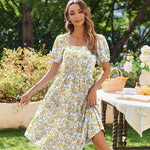 Zeagoo Womens Casual Dress Square Neck Puff Sleeve Boho Dress