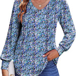 Zeagoo Women'S Puff Long Sleeve Shirts Pleated V Neck Tunic Tops