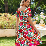 Zeagoo Womens Casual Dress Square Neck Puff Sleeve Boho Dress