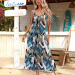 Zeagoo Womens Maxi Dress Spaghetti Strap Casual Printed Dress