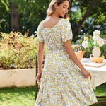Zeagoo Womens Casual Dress Square Neck Puff Sleeve Boho Dress