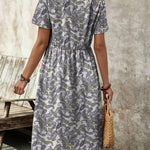 Zeagoo Womens Midi Dress Short Sleeve A-Line Cotton Linen Dress
