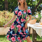 Zeagoo Womens Casual Dress Square Neck Puff Sleeve Boho Dress