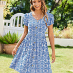Zeagoo Womens Floral Pleated Button Down Petal Mini Dress