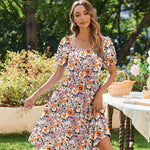 Zeagoo Womens Casual Dress Square Neck Puff Sleeve Boho Dress