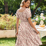 Zeagoo Womens Casual Dress Square Neck Puff Sleeve Boho Dress