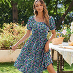 Zeagoo Womens Casual Dress Square Neck Puff Sleeve Boho Dress