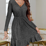 Zeagoo Womens Glitter Dress Wrap V Neck Ruffle Hem Swing Dresses