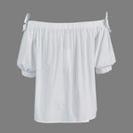 Loose Applique Solid Color Three-Dimensional Flower Off-the-shoulder Blouses&shirts Tops