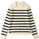 Lapel Loose Casual Striped Knit Sweater