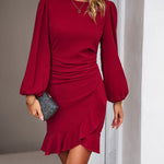 Bodycon Long Sleeves Falbala Solid Color Mini Dresses