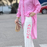 Pink Asymmetric Long Sleeve Shirt