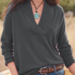 V-neck pullover solid color loose long-sleeved top