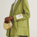Long Sleeves Embroidered Floral Split-Joint Streamer Lapel Blazer