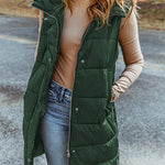 Hooded Pocketed Quilted Long Vest Coat