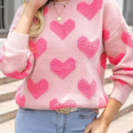 Light Pink Valentines Day Heart Jacquard Knit Sweater