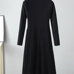 Stylish Long Sleeves High Waisted Pleated Solid Color Half Turtleneck Sweater Dresses