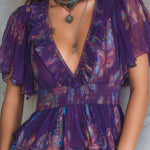 Vintage Smocked Paisley Chiffon Blouse With Ruffled Sleeves