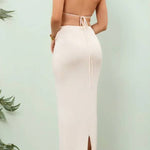 Sexy Crochet Floral Halter Top and Stretch Knit Beach Cover Up Skirt Set