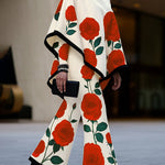 Long Sleeves Loose Flower Print High Neck 1 Piece Cape
