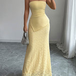 Bodycon Irregularity Lacy Pleated Solid Color Split-Joint Tube Maxi Dresses