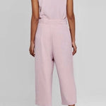 Buttoned Sleeveless Cropped Jumpsuit With Sash
