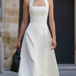 White Halter Neck Tailored Midi Dress
