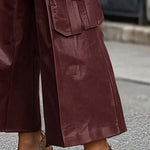 Loose Wide Leg Pleated Pockets Solid Color Split-Joint Pants Trousers