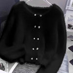 Luna ��� Fluffy Heart-Button Knit Sweater