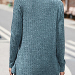 Street Solid Buttons O Neck Tops