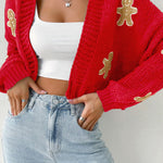 Fashionable Cookie Man Pattern Short Casual Knitted Cardigan